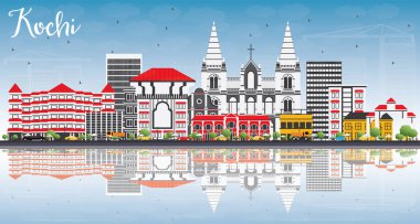 Kochi Skyline with Color Buildings, Blue Sky and Reflections. clipart