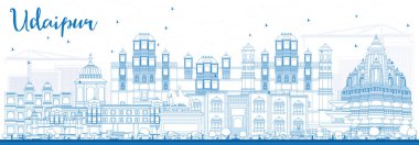 Outline Udaipur Skyline with Blue Buildings. clipart