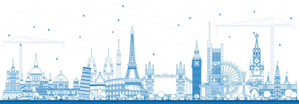 Outline Famous Landmarks in Europe. Vector Illustration.