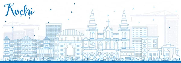 Контур Кочи Skyline с голубыми зданиями . — стоковый вектор