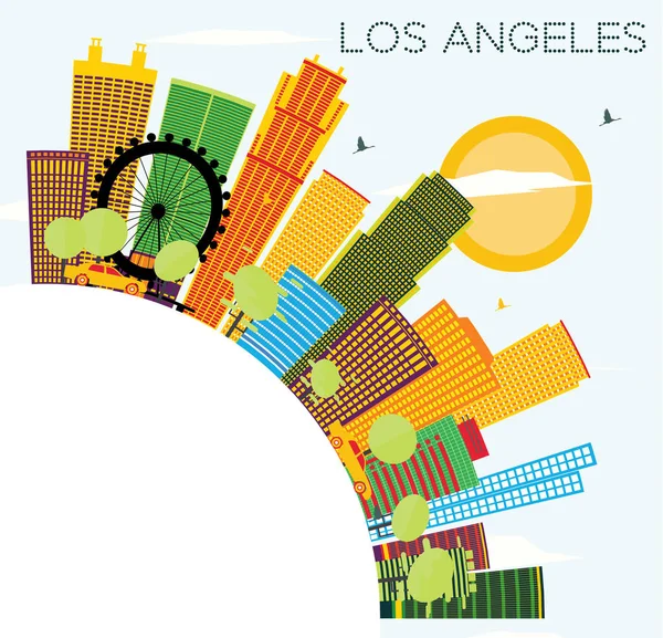 Los Angeles Skyline színes épületek, a kék ég és a másolás Spac — Stock Vector