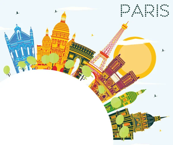 Pařížské Panorama s barevné budovy, modrá obloha a kopírovat prostor. — Stockový vektor