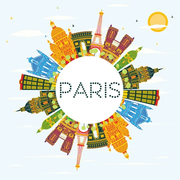 Paris Skyline with Color Buildings, Blue Sky and Copy Space. — Stock Vector