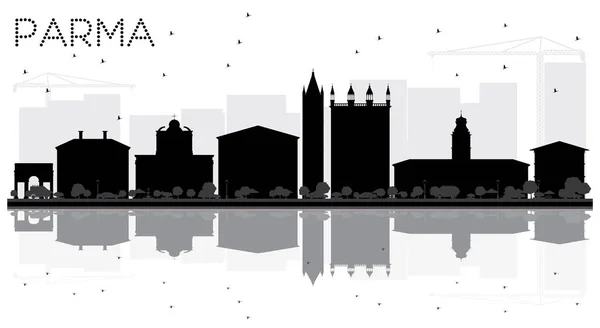 Silueta města Parma skyline černé a bílé s odrazy. — Stockový vektor