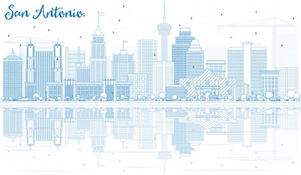 Περίγραμμα San Antonio Skyline με μπλε κτίρια και αντανακλάσεις. — Διανυσματικό Αρχείο