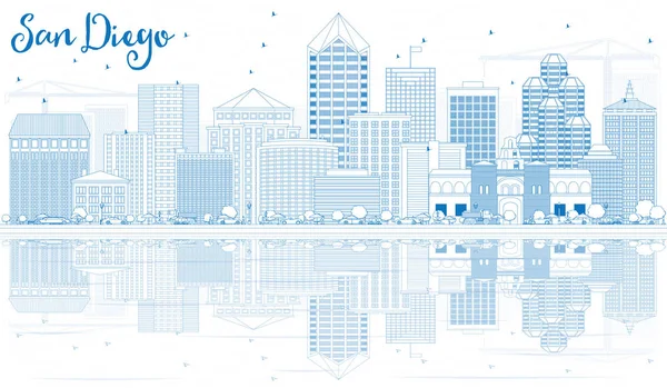 Περίγραμμα San Diego Skyline με μπλε κτίρια και αντανακλάσεις. — Διανυσματικό Αρχείο