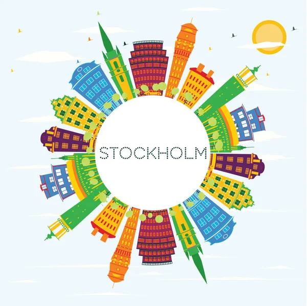 Estocolmo Skyline con edificios de color, cielo azul y espacio de copia . — Vector de stock