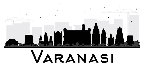 Varanasi City skyline svartvit siluett. — Stock vektor