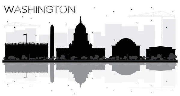 Вашингтон Dc місто skyline чорний і білий силует з рефле — стоковий вектор