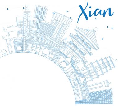 Anahat Xian manzarası ile mavi binalar ve kopya alanı.