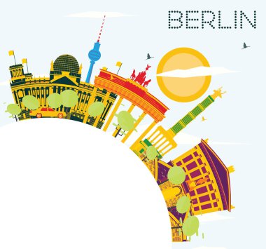 Berlin siluetinin renk binalar, mavi gökyüzü ve kopya alanı.