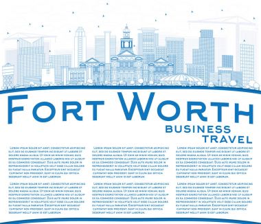 Anahat Fort Worth manzarası ile mavi binalar ve kopya alanı.