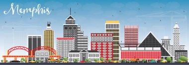 Memphis manzarası renkli binalar ve mavi gökyüzü ile.