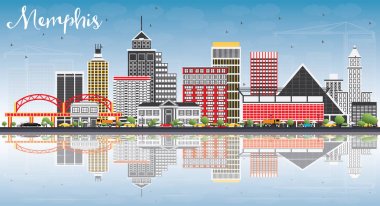 Memphis manzarası renkli binalar, mavi gökyüzü ve yansımaları ile.