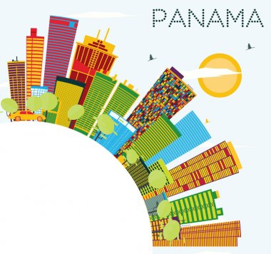 Panama manzarası renkli binalar, mavi gökyüzü ve kopya alanı.