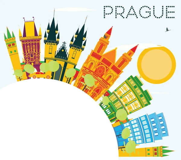 Skyline Praga con edifici a colori, cielo blu e spazio copia . — Vettoriale Stock