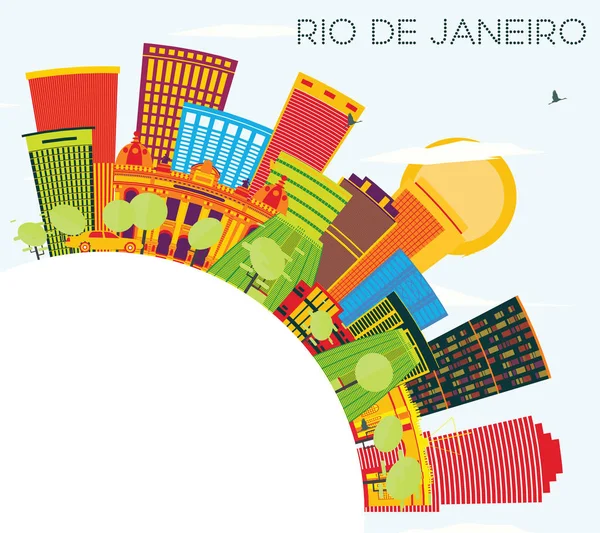 Rio De Janeiro Skyline with Color Buildings, Blue Sky and Copy S — Stock Vector