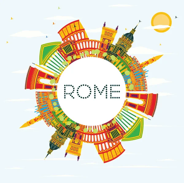 Rome Skyline with Color Buildings, Blue Sky and Copy Space. — Stock Vector