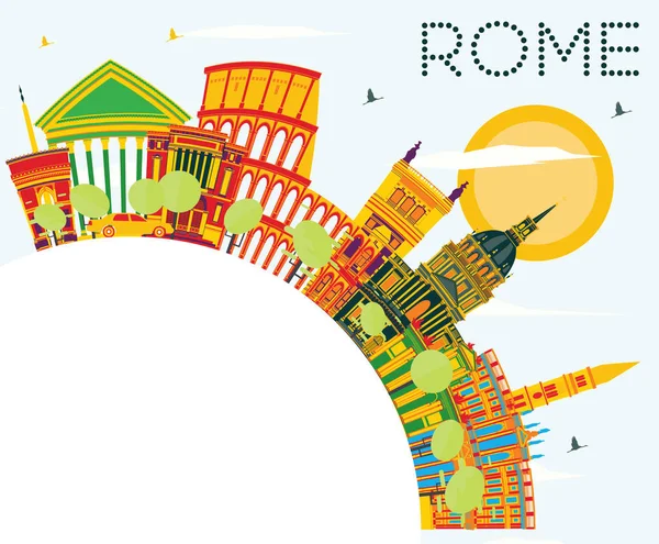 Rome Skyline with Color Buildings, Blue Sky and Copy Space. — Stock Vector