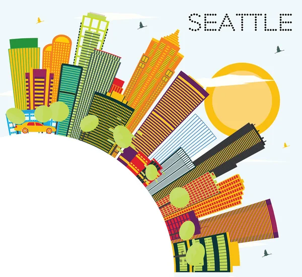 Panorama Seattlu s barvy budov a prostor kopírovat. — Stockový vektor