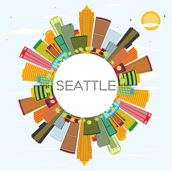 Seattle Skyline színes épületek és másol hely. — Stock Vector