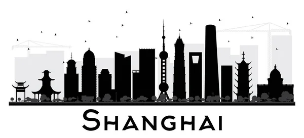 Shanghai City skyline zwart-wit silhouet. — Stockvector