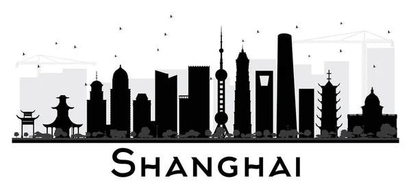 Shanghai şehir manzarası siyah beyaz siluet.