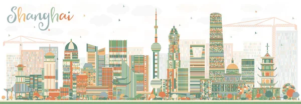 Shanghai Skyline con edificios de color . — Vector de stock