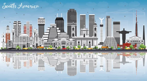 América del Sur Skyline con famosos hitos y reflexiones . — Vector de stock