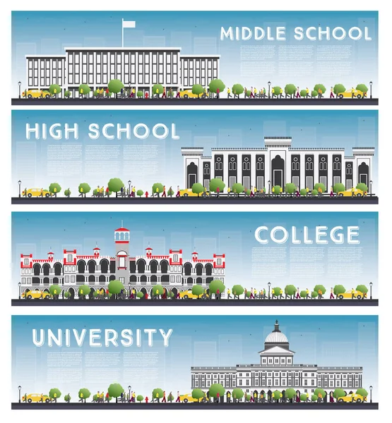 Üniversite, yüksek okul ve üniversite çalışma afiş kümesi.