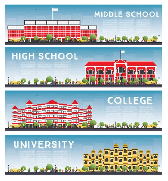 Üniversite, yüksek okul ve üniversite çalışma afiş kümesi.