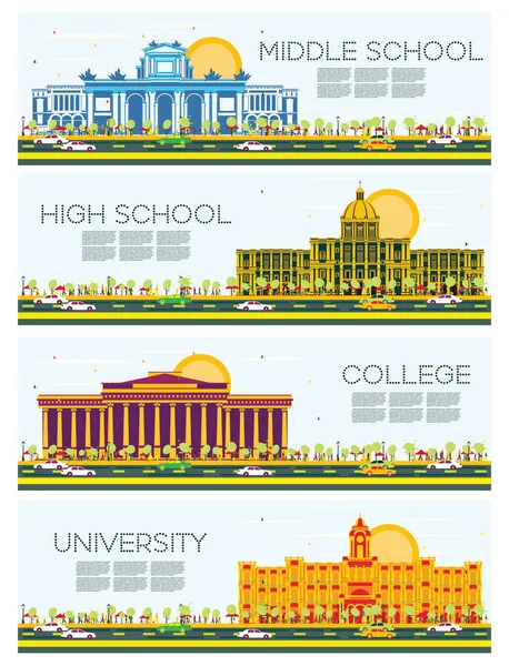 Üniversite, yüksek okul ve üniversite çalışma afiş kümesi.