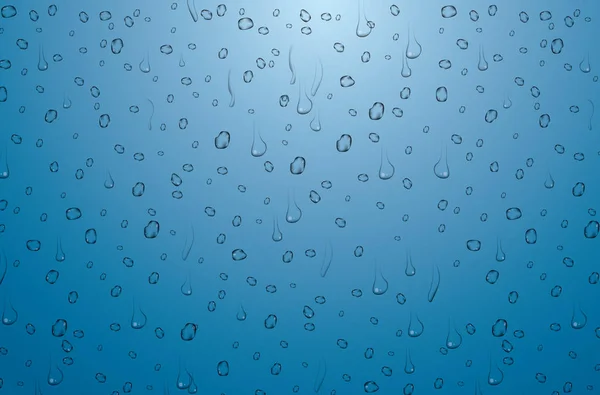 Gotas de agua realistas sobre fondo azul . — Archivo Imágenes Vectoriales