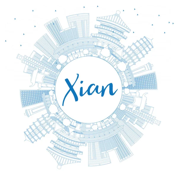 Anahat Xian manzarası ile mavi binalar ve kopya alanı.