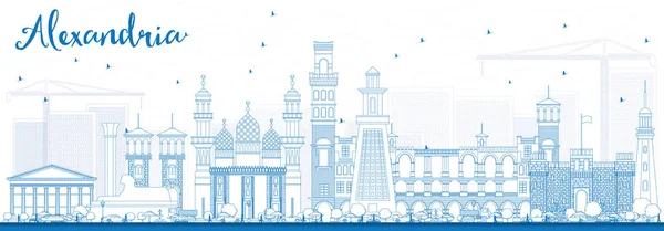 Outline Alexandria Skyline con edifici blu . — Vettoriale Stock