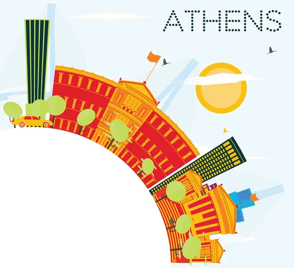 Atenas Skyline con edificios de color, cielo azul y espacio de copia . — Vector de stock