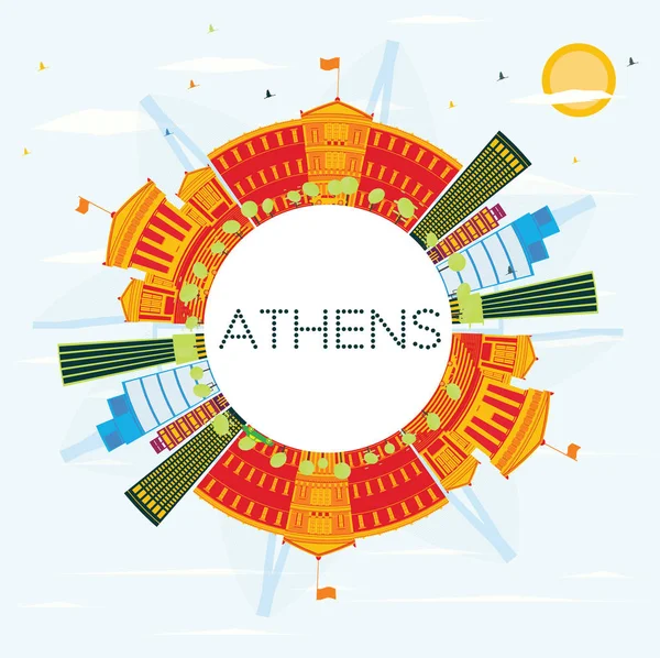 Atenas Skyline con edificios de color, cielo azul y espacio de copia . — Vector de stock