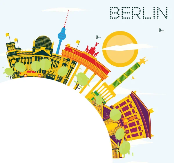 Berlin siluetinin renk binalar, mavi gökyüzü ve kopya alanı.