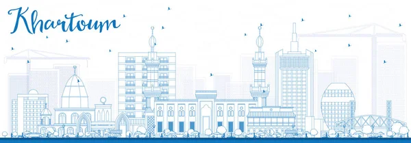 Kontur Khartoum Skyline med blå byggnader. — Stock vektor