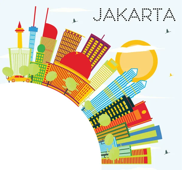 Jakarta Skyline con edifici a colori, cielo blu e spazio copia . — Vettoriale Stock