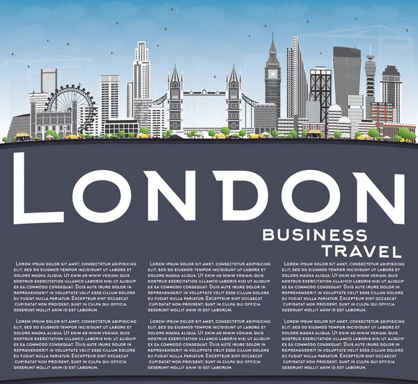 Skyline de Londres con edificios grises, cielo azul y espacio de copia . — Vector de stock