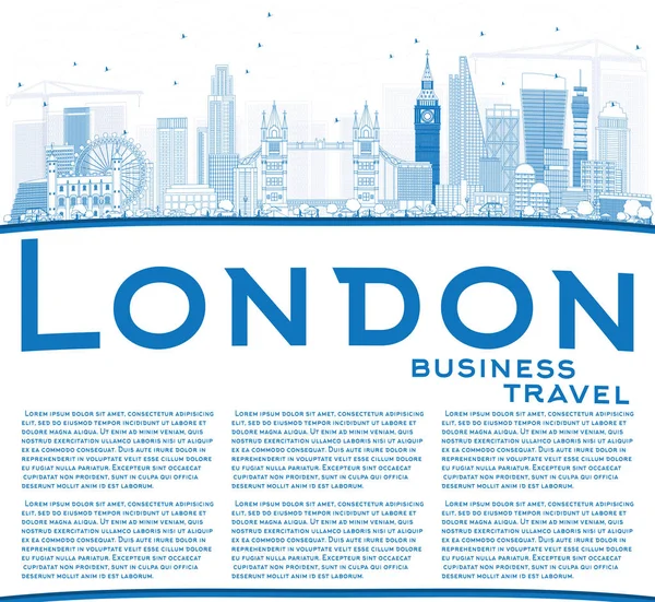 Esquema de Londres Skyline con edificios azules y espacio de copia . — Vector de stock