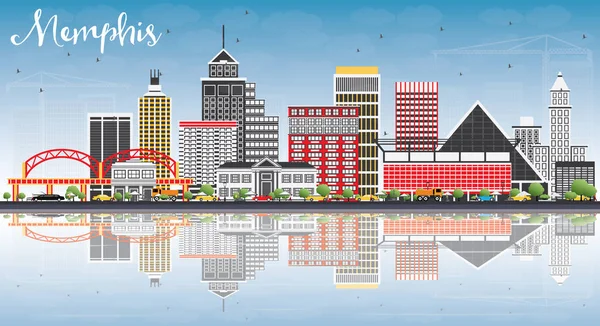 Memphis Skyline színes épületek, a kék ég és a gondolatok. — Stock Vector