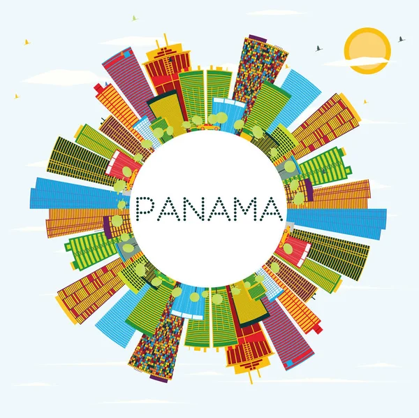 Panama manzarası renkli binalar, mavi gökyüzü ve kopya alanı. — Stok Vektör