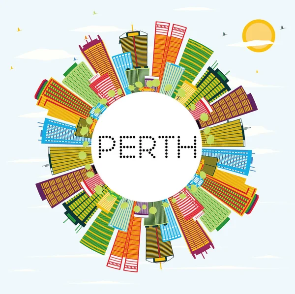 Perth Skyline with Color Buildings, Blue Sky and Copy Space. — Stock Vector