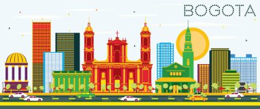Bogota Kolombiya manzarası renkli binalar ve mavi gökyüzü ile.