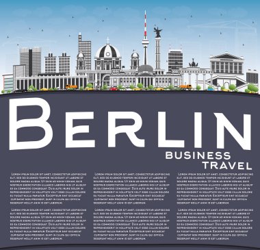Berlin siluetinin gri binalar, mavi gökyüzü ve kopya alanı.