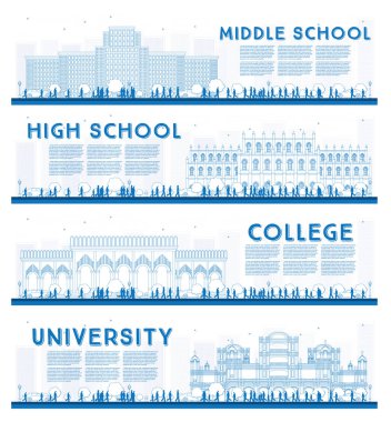 Üniversite, yüksek okul ve üniversite çalışma afiş anahat kümesi