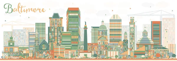 Abstraktní Baltimore Panorama s barvou budov. — Stockový vektor
