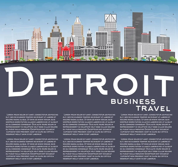 De Skyline van Detroit met grijs gebouwen, blauwe hemel en kopie ruimte. — Stockvector